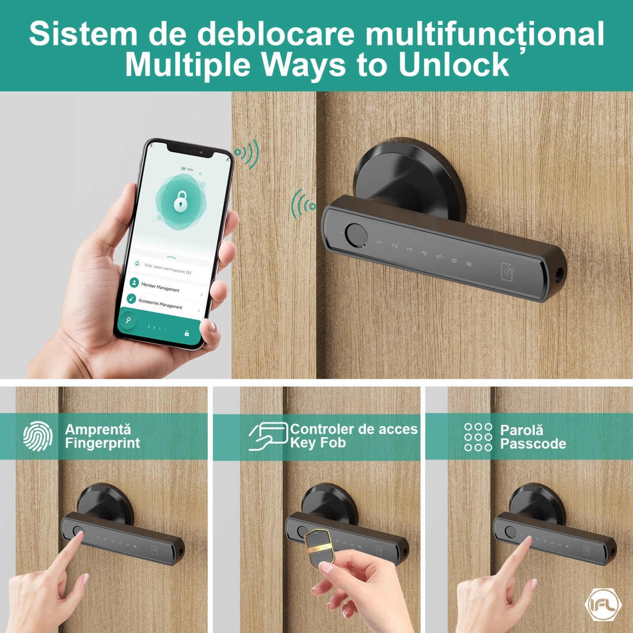 Set Maner & Broasca IFL cu Deschiere Amprenta, Cod PIN, Administrare Aplicatie, Negru Mat