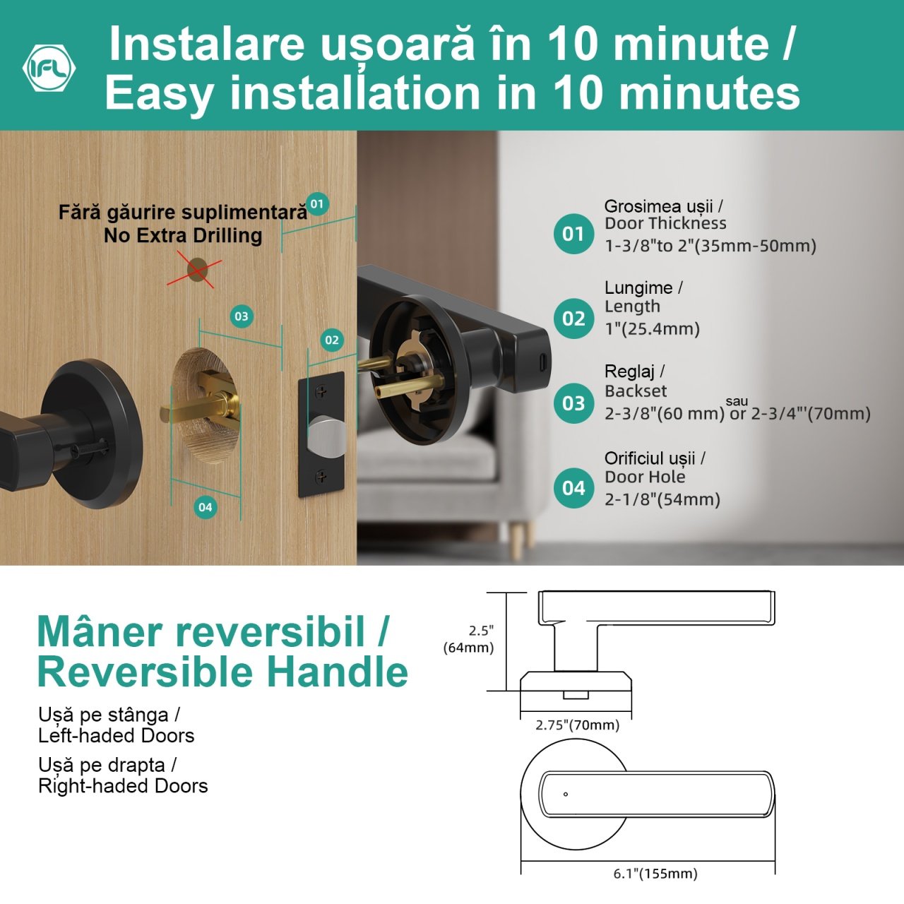 Set Maner & Broasca IFL cu Deschiere Amprenta, Cod PIN, Administrare Aplicatie, Negru Mat