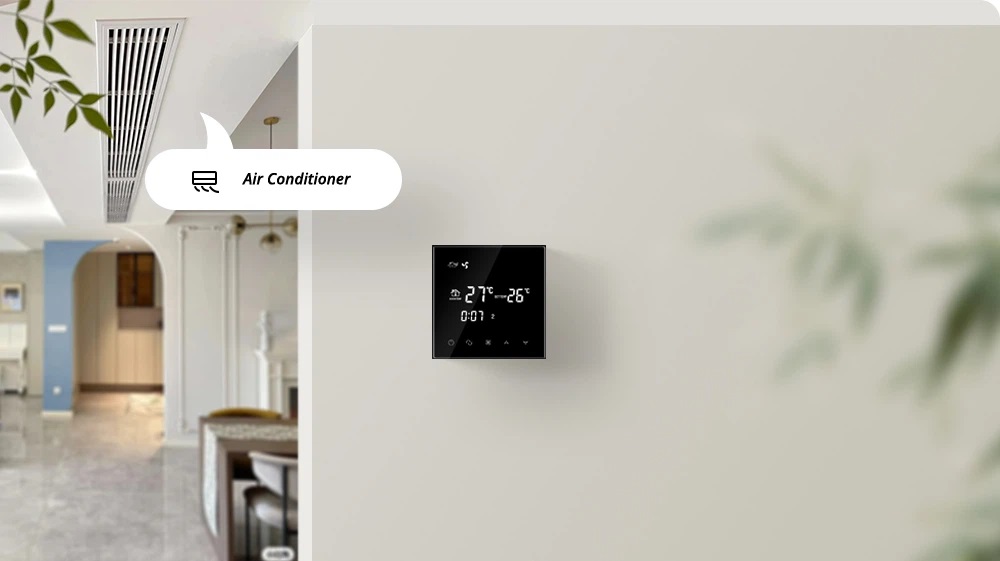Termostat cu fir pentru aer conditionat BeOk TGT70WIFI-AC4, Compatibil cu sisteme HVAC, Aplicatia Smart Life