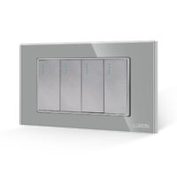Intrerupator Cvadruplu Mecanic LUXION cu Rama din Sticla, Standard Italian, 4M culoare gri