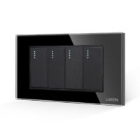 Intrerupator Cvadruplu Mecanic LUXION cu Rama din Sticla, Standard Italian, 4M culoare neagra