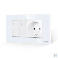 Intrerupator Dublu Cap Scara + Priza cu Rama din Sticla LUXION, Standard Italian, 4M