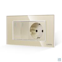Intrerupator Dublu Cap Scara + Priza cu Rama din Sticla LUXION, Standard Italian, 4M culoare aurie