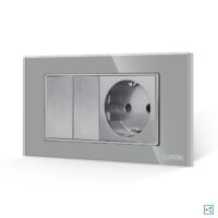 Intrerupator Dublu Cap Scara + Priza cu Rama din Sticla LUXION, Standard Italian, 4M culoare gri