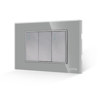 Intrerupator Dublu Mecanic LUXION cu Rama din Sticla, Standard Italian, 3M culoare gri