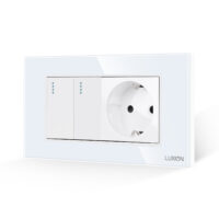 Intrerupator Dublu + Priza cu Rama din Sticla LUXION, Standard Italian, 4M