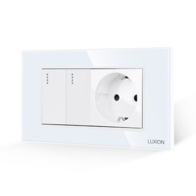 Intrerupator Dublu + Priza cu Rama din Sticla LUXION, Standard Italian, 4M