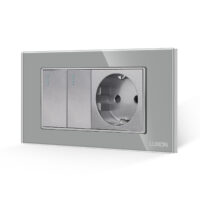 Intrerupator Dublu + Priza cu Rama din Sticla LUXION, Standard Italian, 4M culoare gri