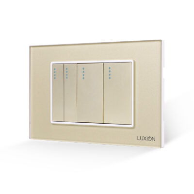 Intrerupator Mecanic 4 Posturi LUXION cu Rama din Sticla, Standard Italian, 3M culoare aurie