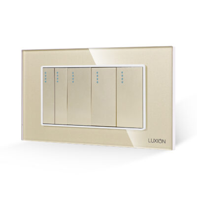 Intrerupator Mecanic 5 Posturi LUXION cu Rama din Sticla, Standard Italian, 4M culoare aurie