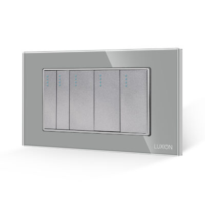 Intrerupator Mecanic 5 Posturi LUXION cu Rama din Sticla, Standard Italian, 4M culoare gri