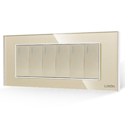Intrerupator Mecanic 6 Posturi LUXION cu Rama din Sticla, Standard Italian, 6M culoare aurie