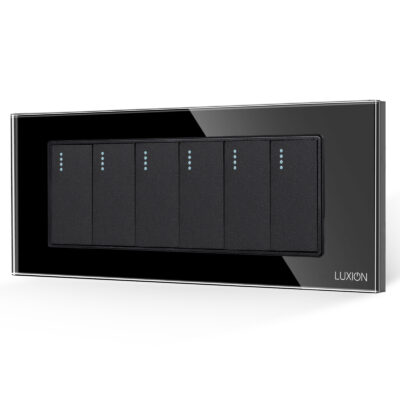 Intrerupator Mecanic 6 Posturi LUXION cu Rama din Sticla, Standard Italian, 6M culoare neagra
