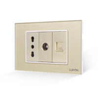 Priza Ingusta + TV + Internet cu Rama din Sticla LUXION, Standard Italian, 3M culoare aurie