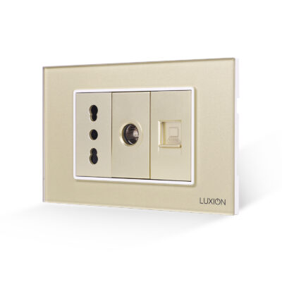 Priza Ingusta + TV + Internet cu Rama din Sticla LUXION, Standard Italian, 3M culoare aurie
