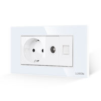Priza Schuko + TV + Internet cu Rama Din Sticla LUXION, Standard Italian, 4M