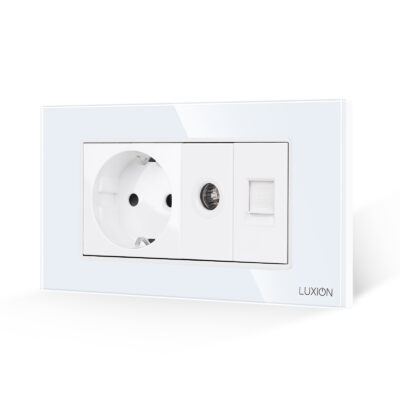 Priza Schuko + TV + Internet cu Rama Din Sticla LUXION, Standard Italian, 4M