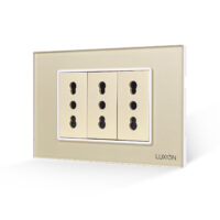 Priza Tripla cu Rama din Sticla LUXION, Standard Italian, 3M culoare aurie