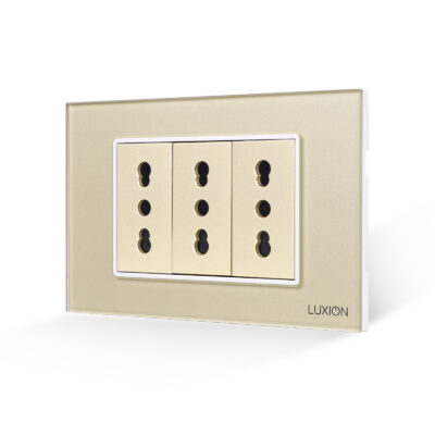 Priza Tripla cu Rama din Sticla LUXION, Standard Italian, 3M culoare aurie