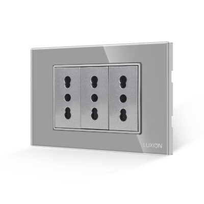 Priza Tripla cu Rama din Sticla LUXION, Standard Italian, 3M culoare gri