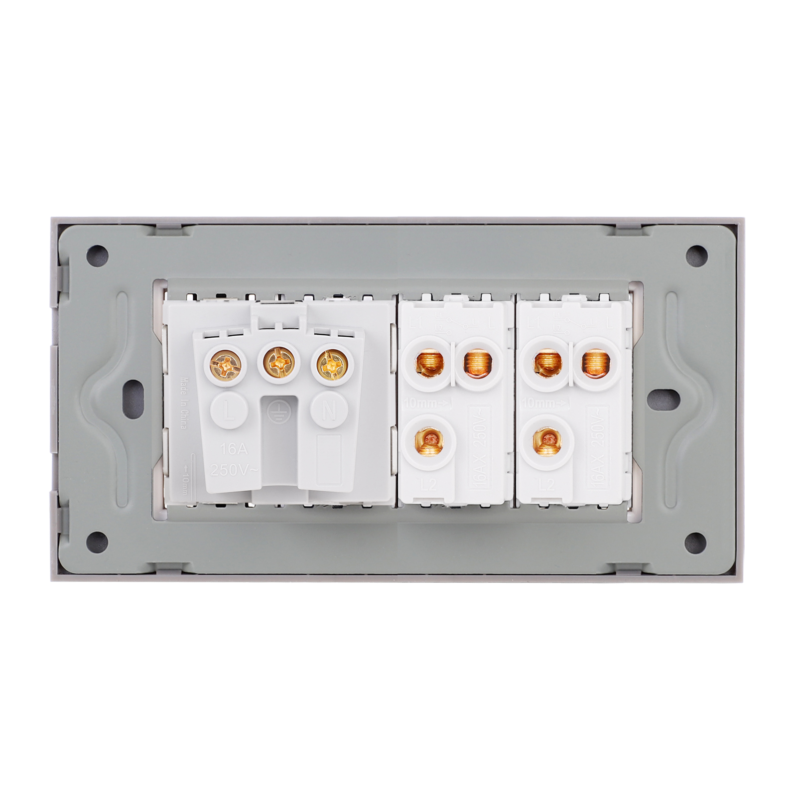 Intrerupator Dublu Cap Scara + Priza cu Rama din Sticla LUXION, Standard Italian, 4M