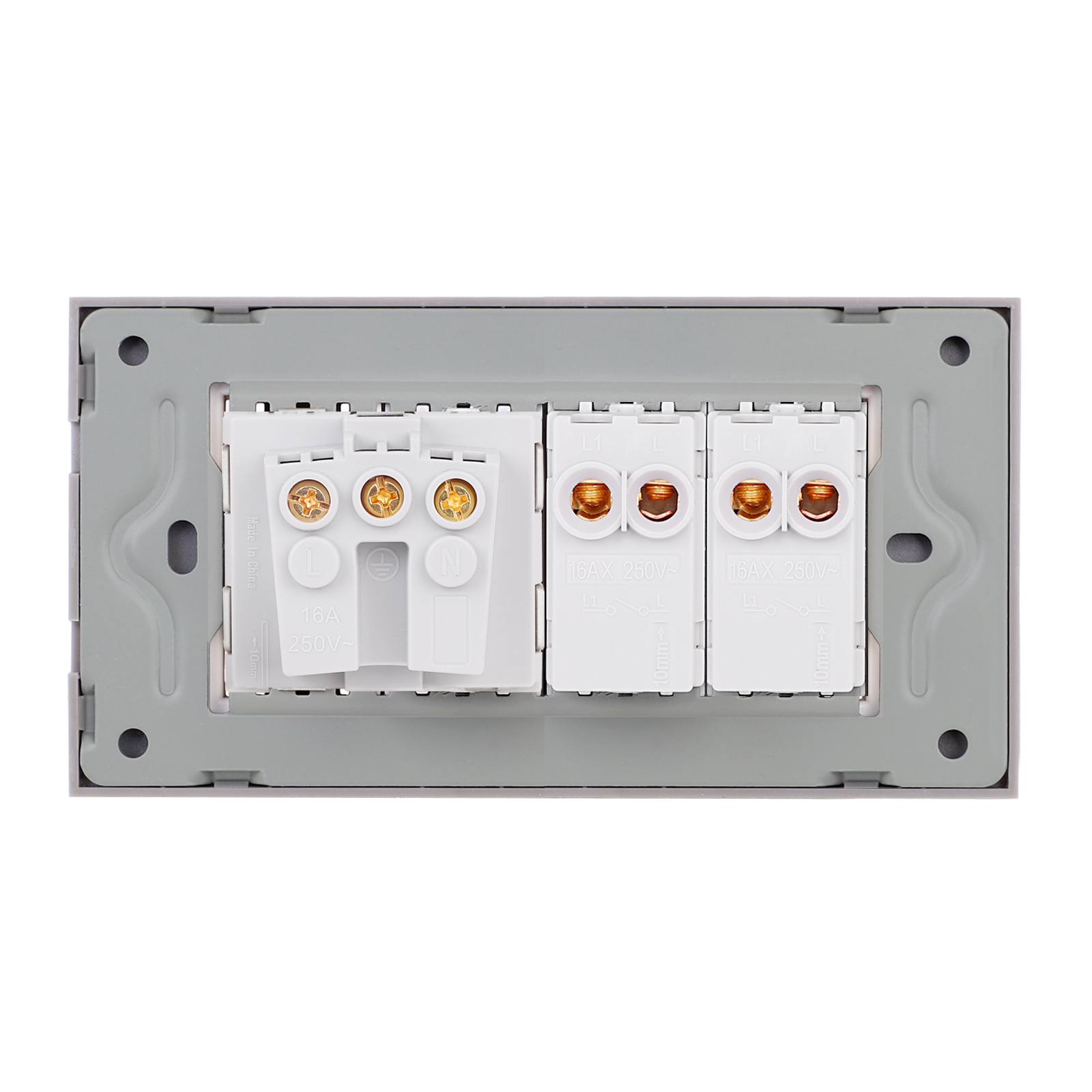 Intrerupator Dublu + Priza cu Rama din Sticla LUXION, Standard Italian, 4M