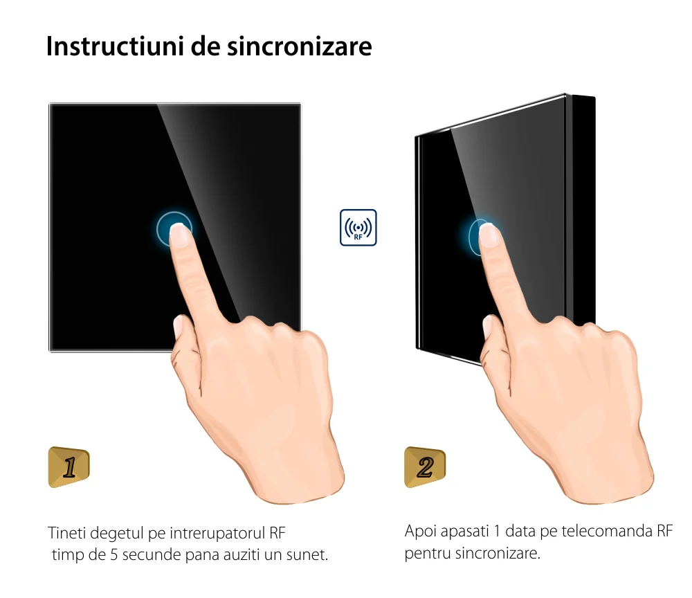 Pachet Intrerupator Simplu RF433 + Telecomanda 1 Canal RF433 cu Touch Din Sticla LUXION