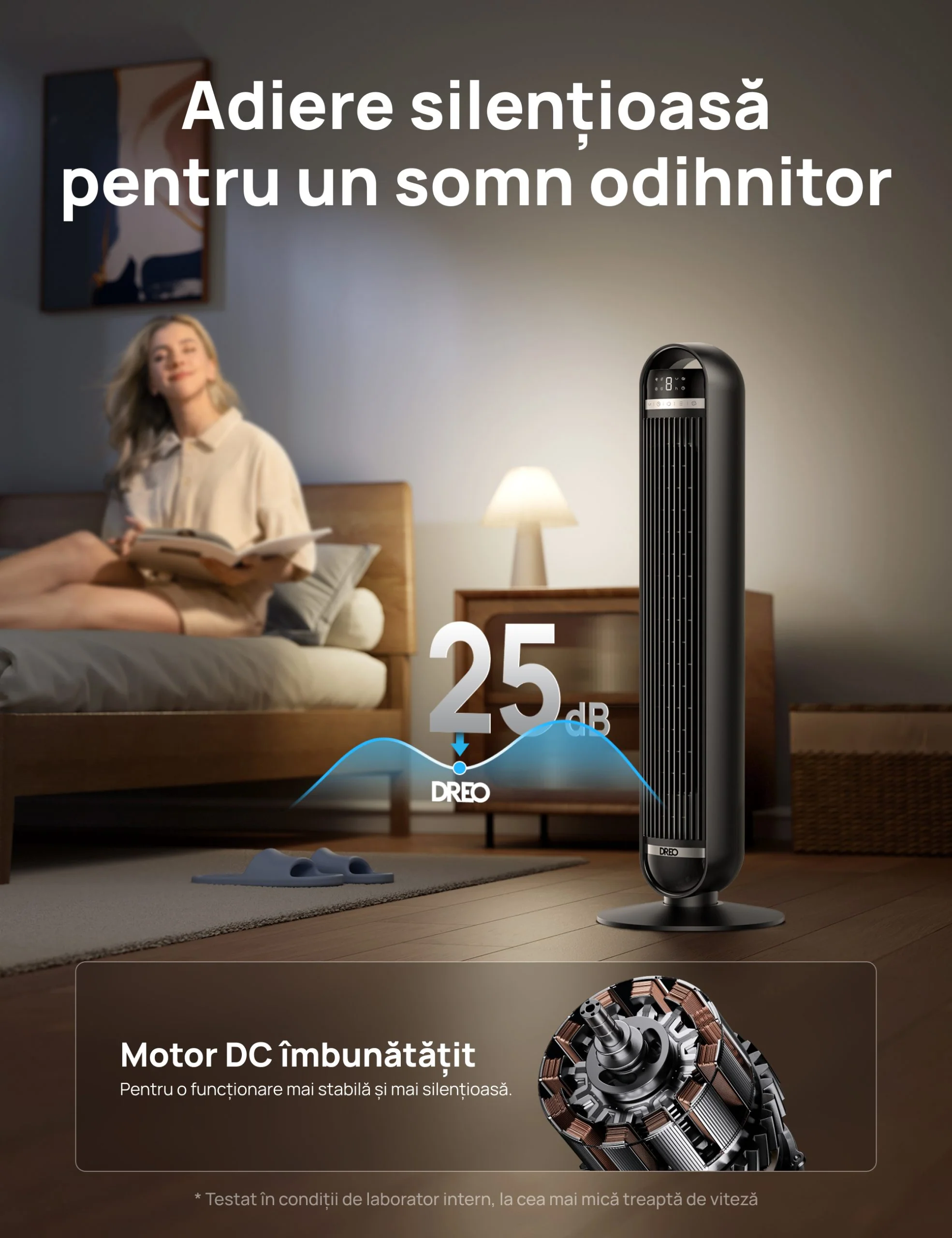 Ventilator Turn DREO Nomad DR-HTF014, Oscilatie 90°, 4 Moduri de Functionare, 8 Viteze, Display Digital, Telecomanda, Negru
