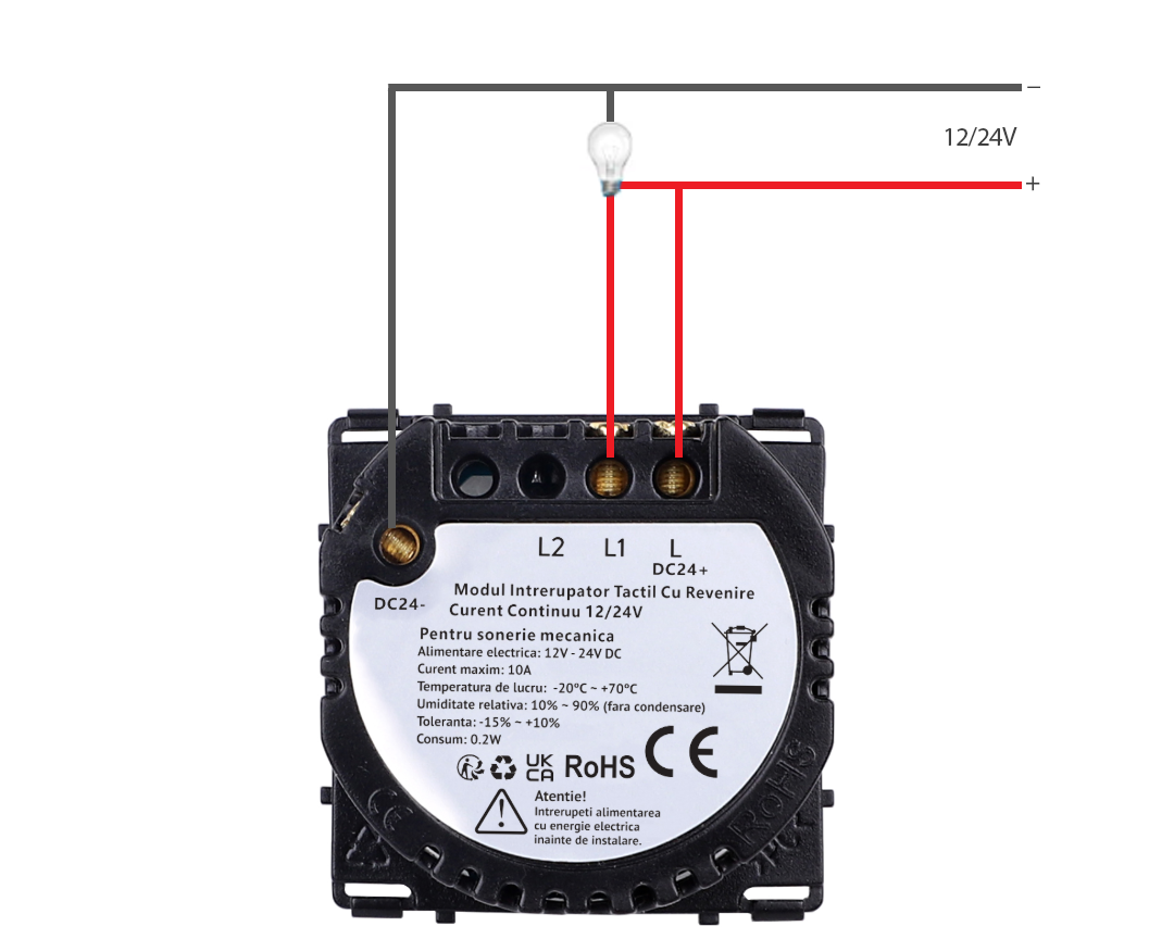 Intrerupator Simplu cu Revenire Curent Continuu 12/24V cu Touch din Sticla LUXION