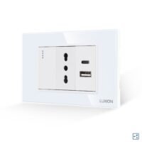 Intrerupator Simplu Cap Scara + Priza Ingusta si USB A+C cu Rama din Sticla LUXION, Standard Italian, 3M