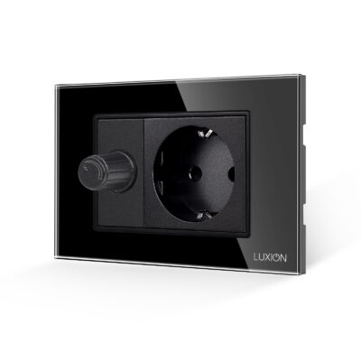 Intrerupator Mecanic cu Variator + Priza cu Rama din Sticla LUXION, Standard Italian, 3M culoare neagra