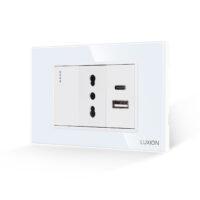 Intrerupator Simplu + Priza Ingusta si USB A+C cu Rama din Sticla LUXION, Standard Italian, 3M