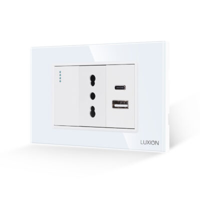 Intrerupator Simplu + Priza Ingusta si USB A+C cu Rama din Sticla LUXION, Standard Italian, 3M