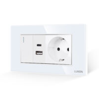 Intrerupator Simplu + Priza USB A+C + Priza Schuko cu Rama din Sticla LUXION, Standard Italian, 4M