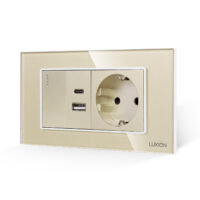 Intrerupator Simplu + Priza USB A+C + Priza Schuko cu Rama din Sticla LUXION, Standard Italian, 4M culoare aurie