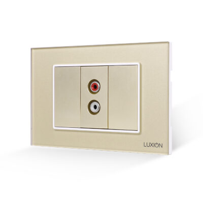 Priza Audio 1M + 2 Taste False LUXION cu Rama din Sticla, Standard Italian, 3M culoare aurie