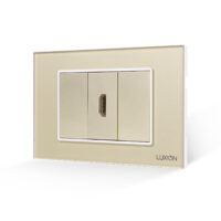 Priza HDMI + 2 Taste False LUXION cu Rama din Sticla, Standard Italian, 3M culoare aurie