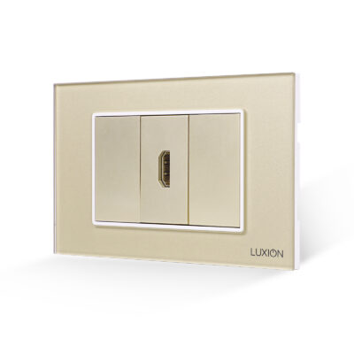 Priza HDMI + 2 Taste False LUXION cu Rama din Sticla, Standard Italian, 3M culoare aurie