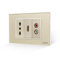 Priza Ingusta + HDMI + Audio cu Rama Din Sticla LUXION, Standard Italian, 3M culoare aurie