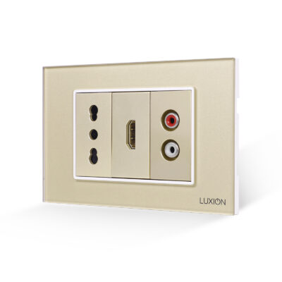 Priza Ingusta + HDMI + Audio cu Rama Din Sticla LUXION, Standard Italian, 3M culoare aurie