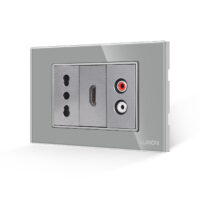 Priza Ingusta + HDMI + Audio cu Rama Din Sticla LUXION, Standard Italian, 3M culoare gri