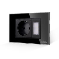 Priza Schuko + Lampa de Veghe cu Rama din Sticla LUXION, Standard Italian, 3M culoare neagra