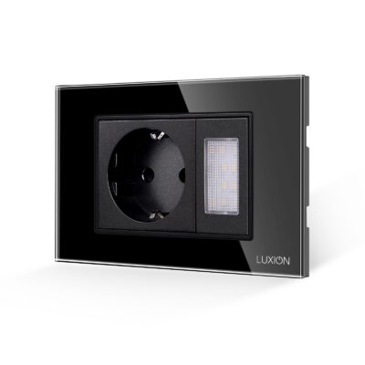 Priza Schuko + Lampa de Veghe cu Rama din Sticla LUXION, Standard Italian, 3M culoare neagra