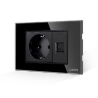 Priza Schuko + Priza Internet cu Rama din Sticla LUXION, Standard Italian, 3M culoare neagra