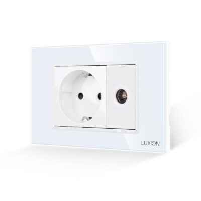 Priza Schuko + Priza TV cu Rama din Sticla LUXION, Standard Italian, 3M