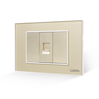 Priza Telefon 1M + 2 Taste False LUXION cu Rama din Sticla, Standard Italian, 3M culoare aurie