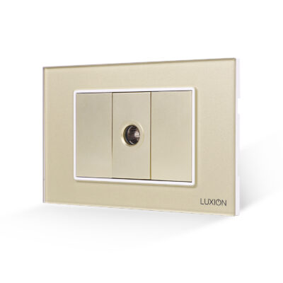 Priza TV 1M + 2 Taste False LUXION cu Rama din Sticla, Standard Italian, 3M culoare aurie