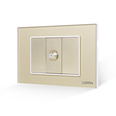 Priza TV Satelit 1M + 2 Taste False LUXION cu Rama din Sticla, Standard Italian, 3M culoare aurie