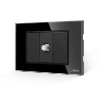 Priza TV Satelit 1M + 2 Taste False LUXION cu Rama din Sticla, Standard Italian, 3M culoare neagra