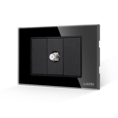 Priza TV Satelit 1M + 2 Taste False LUXION cu Rama din Sticla, Standard Italian, 3M culoare neagra